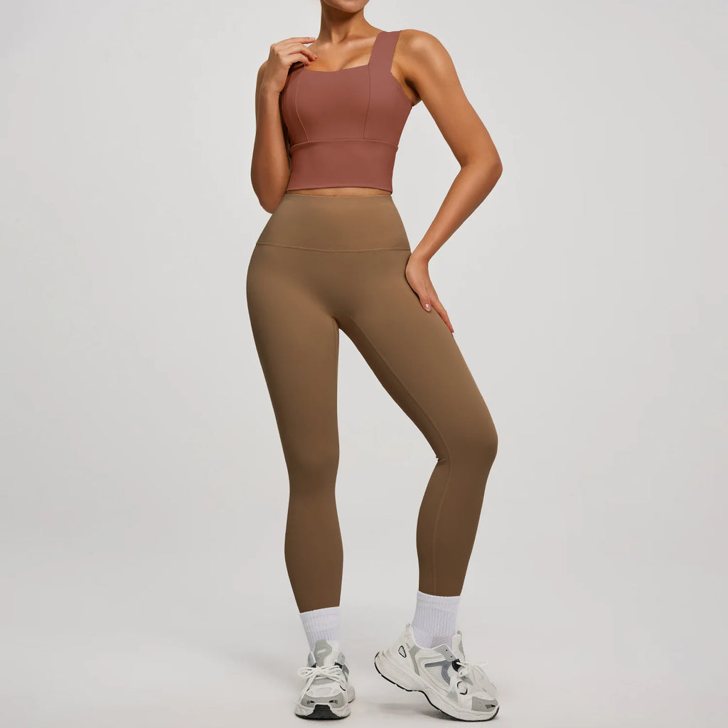 Solid Color Bra, Trousers, Yoga Suit, Tight and Thin, Nude Running Sports and Fitness Clothes