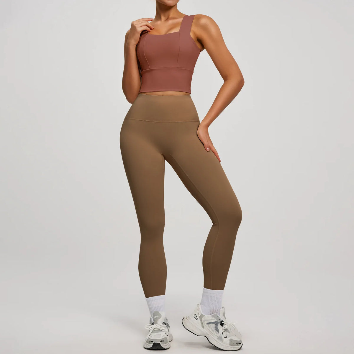 Solid Color Bra, Trousers, Yoga Suit, Tight and Thin, Nude Running Sports and Fitness Clothes