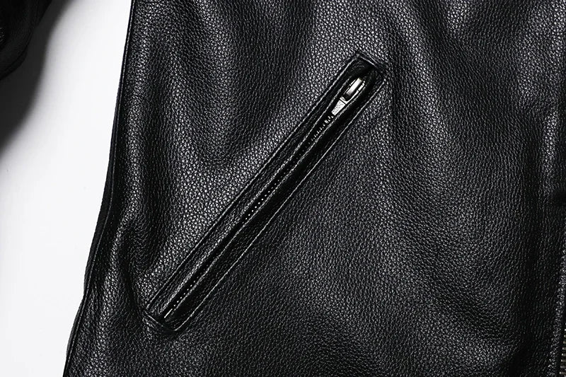 Classical Motorcycle Genuine  Leather Jacket Men's Natural Cowhide Slim Moto Cloth Calf Skin Jackets Asia Size S-6XL