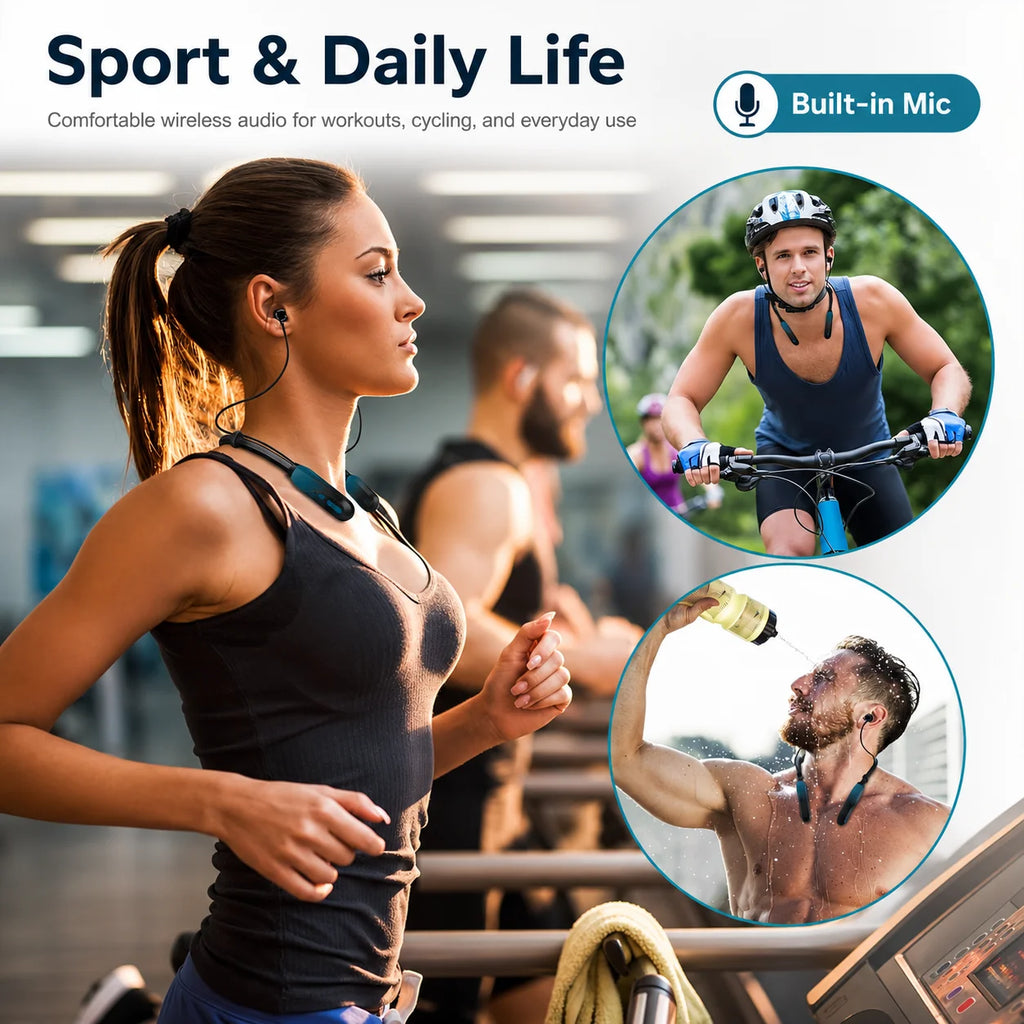 Bluetooth Earphones Wireless In-Ear Sport Headset, 100H Playtime, 800mAh Battery, Built-in Mic, Type-C Charging, Neckband Design