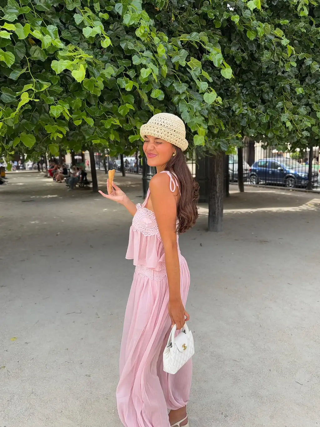 Women Pink Lace Double Strap Crop Top Two Piece Set Boho Sleeveless Flowy Matching Outfit 2026 Seaside Vacation Casual Outfits