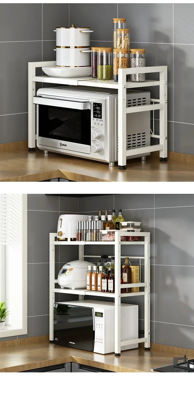 Kitchen Countertop 2Layer Microwave Oven Rack Shelf Seasoning Storage Holder Stand Household Kitchen Storage Organizer Furniture
