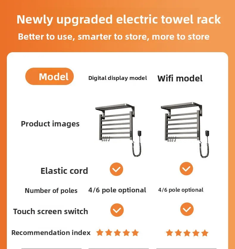 4-layer Intelligent Electric Heated Towel Rack Dryer With Fast Sterilization And Wall Mounted  No drilling required