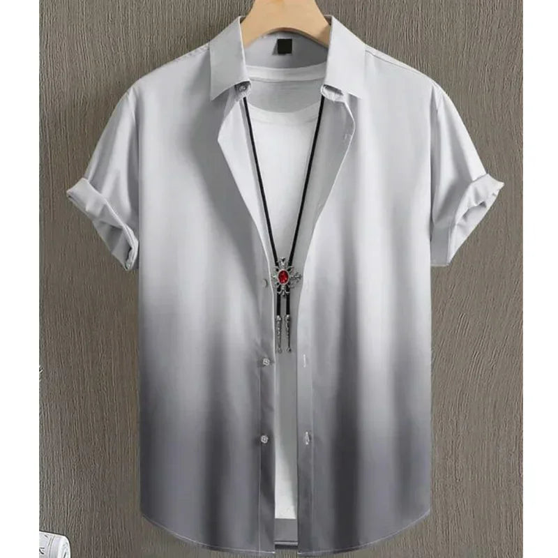 Beach Party Graphic Hawaiian Shirt For Men Color Gradient 3D Printed Aloha Shirts Summer Loose Lapel Tops Short Sleeve Blouse