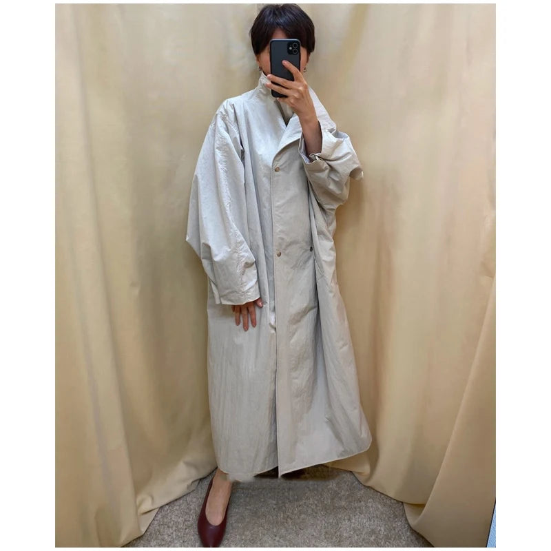 Casual Solid Long Trench Coat Women Stand Collar Long Sleeve Single Breasted Lace Up Jacket 2026 Autumn Lady Commute Outwear