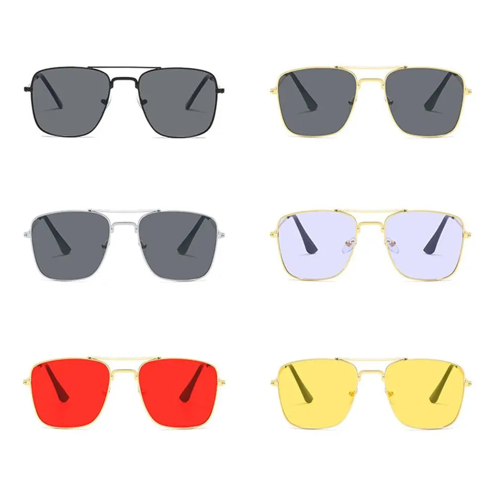 1 Pcs Trendy Metal Double Bridge Fishing Sunglasses Colored UV400 Ocean Lens Shades Square Metal Sunglasses for Men & Women