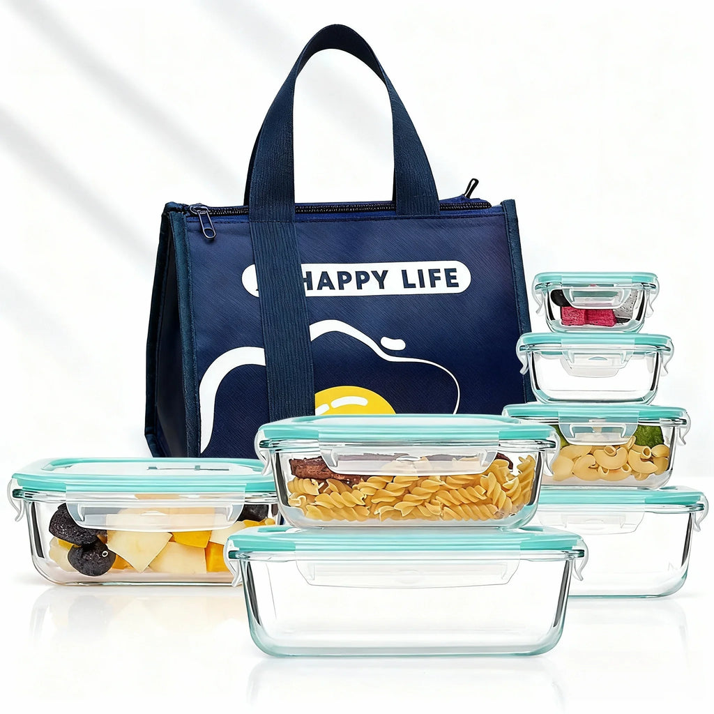 Glass Lunch Bento Box for Adults, Food Storage Containers with Lids Microwave & Dishwasher Safe Meal Prep Container for Office