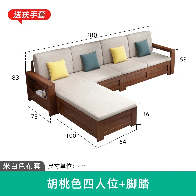 solid wood sofa simple modern living room winter and summer dual-purpose corner combination storage sofa