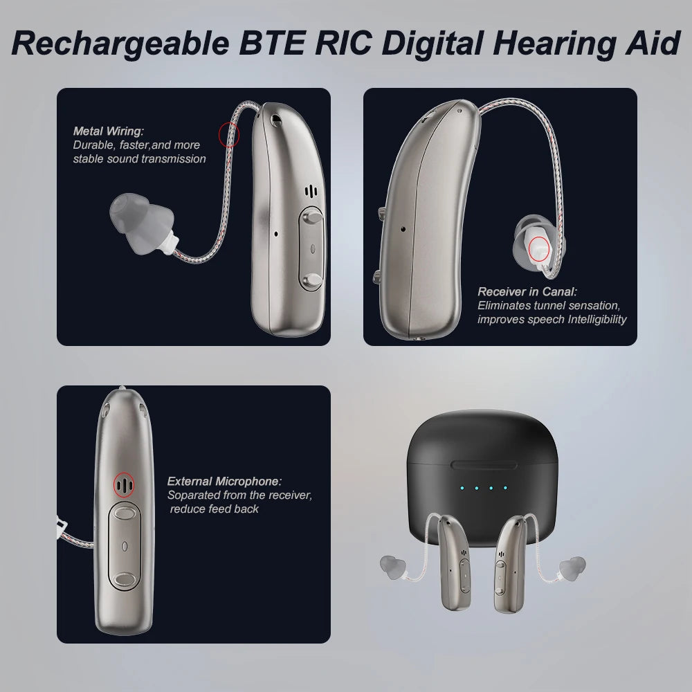 Rechargeable Hearing Aids Digital Hearing Aid for Deafness Elderly APP Control Sound Amplifier Bluetooth Hearing Aids Audifonos