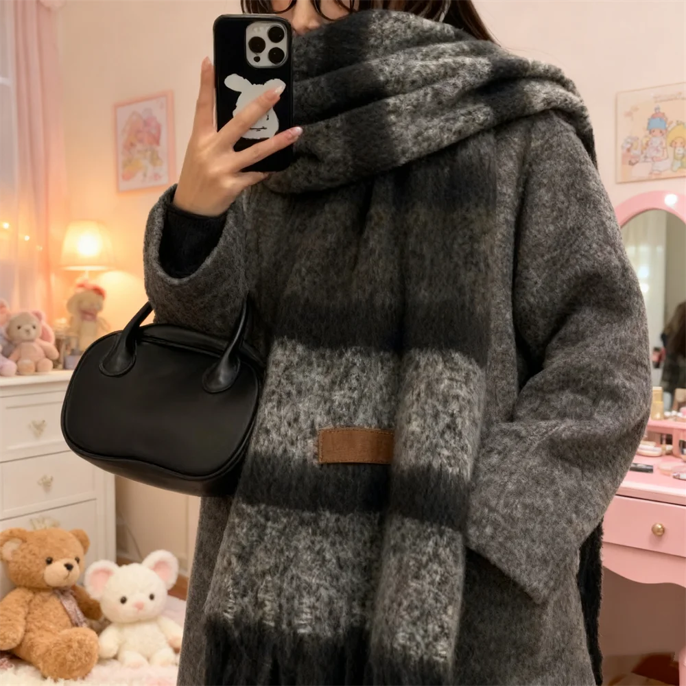50X200cm Maillard Premium Atmosphere Scarf Women's Winter 2025 New Korean Version Versatile Thickened Mohair Scarf Warm