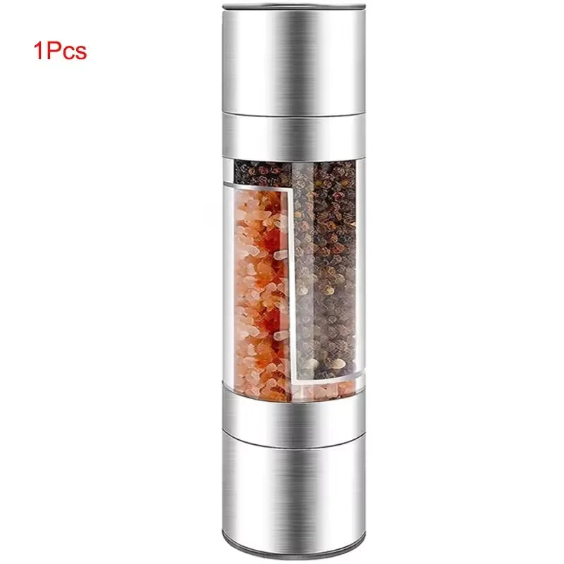 Double Head Pepper Grinder Stainless Steel Spice Bottle Pepper Mill Manual Spice Grinder Mill Household Kitchen Gadgets