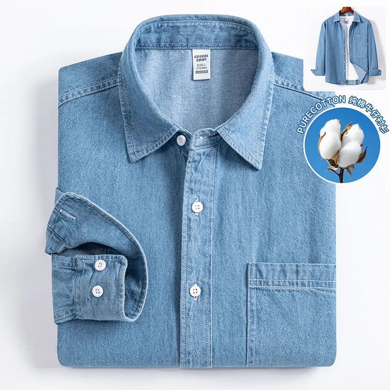 2025 Denim Pure Cotton  Long-Sleeve With Pocket Design Shirt Classic  Fashion Embroider Comfortable Clothes