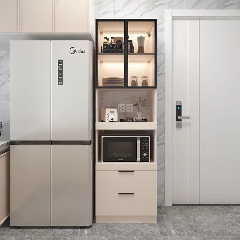 Solid wood dining side cabinet High cabinet integrated against the wall Cream style Simple modern storage Narrow cabinet