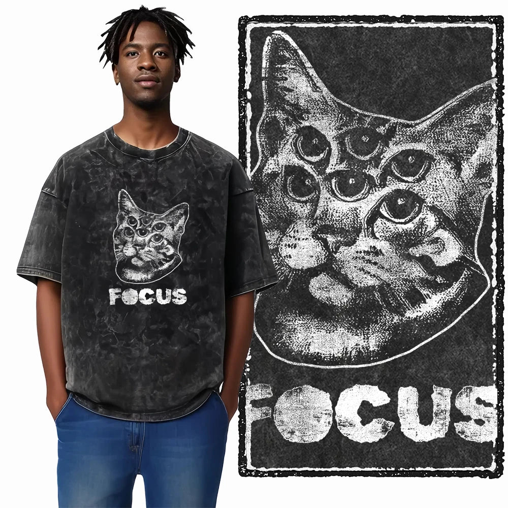 COOLMIND DB Cat Printed Cotton Acid Washed Exclusive Graphic Unisex T Shirt Cool Streetwear Men Tshirts Big Size Tee for Men