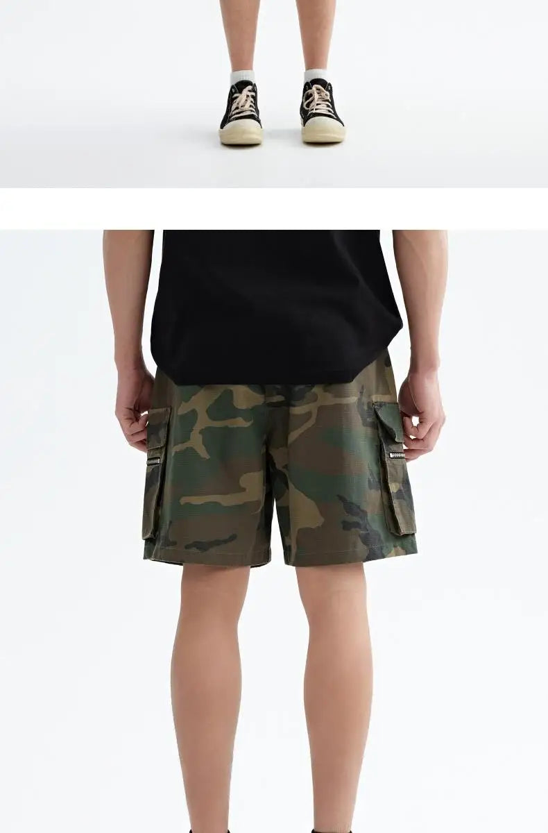 Mr. WH Camouflage Workwear Shorts Men's American Trendy Brand Casual Drawstring Sports High Street Straight Five-Quarter Pants