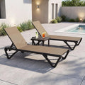 Aluminum Outdoor Chaise Lounge Set 2 with Table Wheels Adjustable Textilene All Weather Poolside Patio Deck, Customized