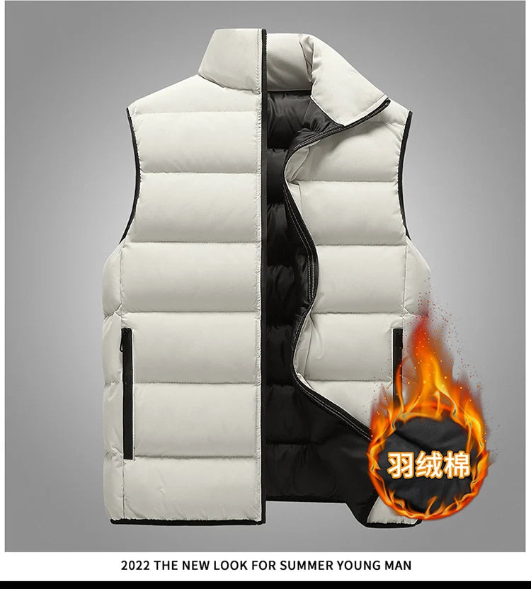 Male Stand Up Collar Vest Men Fashionable and Casual Waistcoats Thick New Vest for Autumn and Winter Men Cool and Warm Clothes