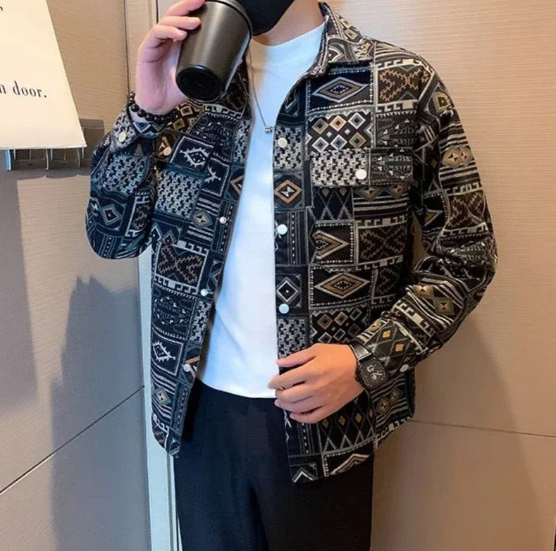 With Print Trendy Denim Jackets Man Autumn of Fabric Aesthetic Menswear Casual Cowboy Coat for Men Korean Popular Clothes Y2k.