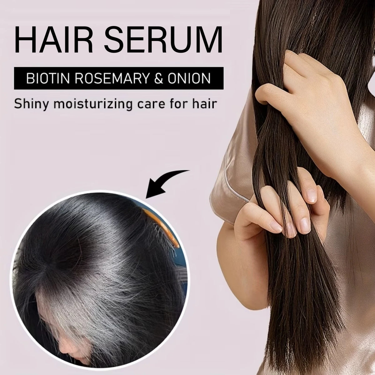 Biotin Rosemary Onion Hair Serum, Smooth & Supple Treatment for All Hair Types, Nourishing Growth Serum