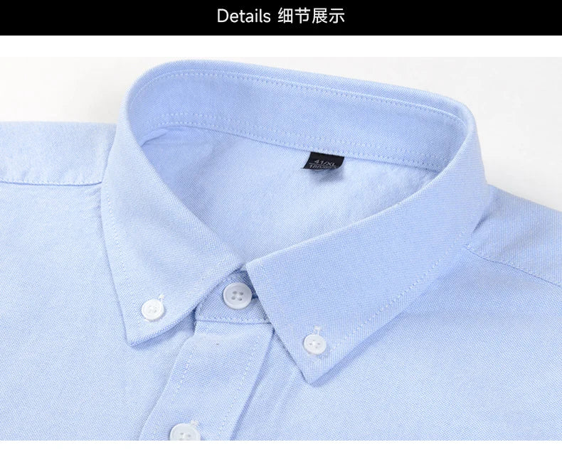 High Quality Men's Dress Shirts Long Sleeve Spring Autumn 100% Cotton Oxford Causal Stripe Social Slim White Man Clothing 5XL