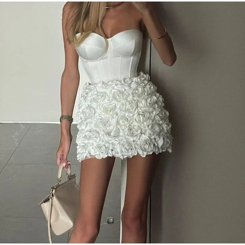3D Flower Strapless Dresses Women Sexy Backless Sleeveless Tube Mini Dress 2026 Summer New Lady Elegant Bandage A-line Vestidos