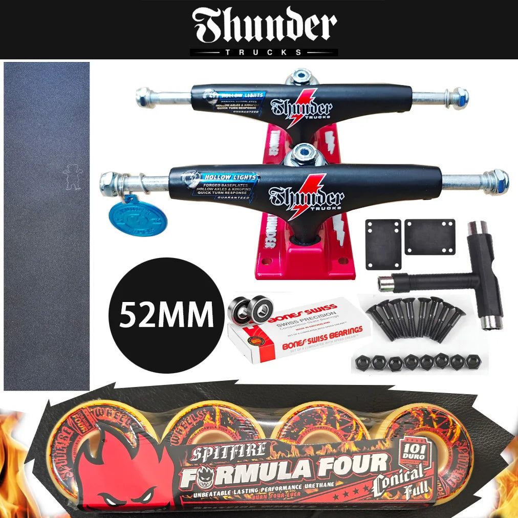 THUNDER Skateboard Trucks 147 Size for 8 Inch Decks, Plus Pro Chrome Steel BNS Bearings Grip Tape Skateboards and SF Wheels