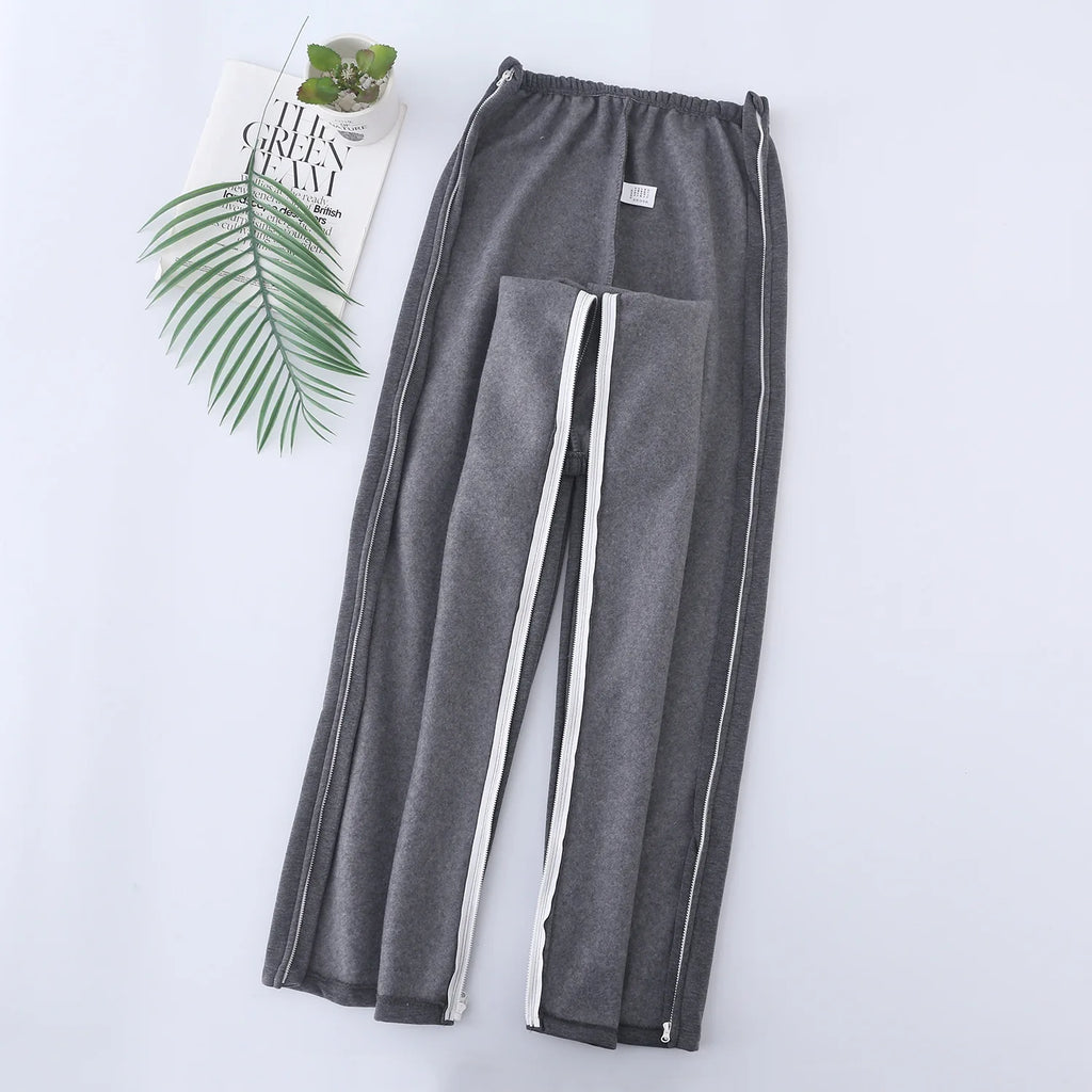 Easy Wear Care Pants for Elderly with Fall/Winter Thin Velvet Paralysis Bedridden Patients and Leg Fracture/Operation Recovery