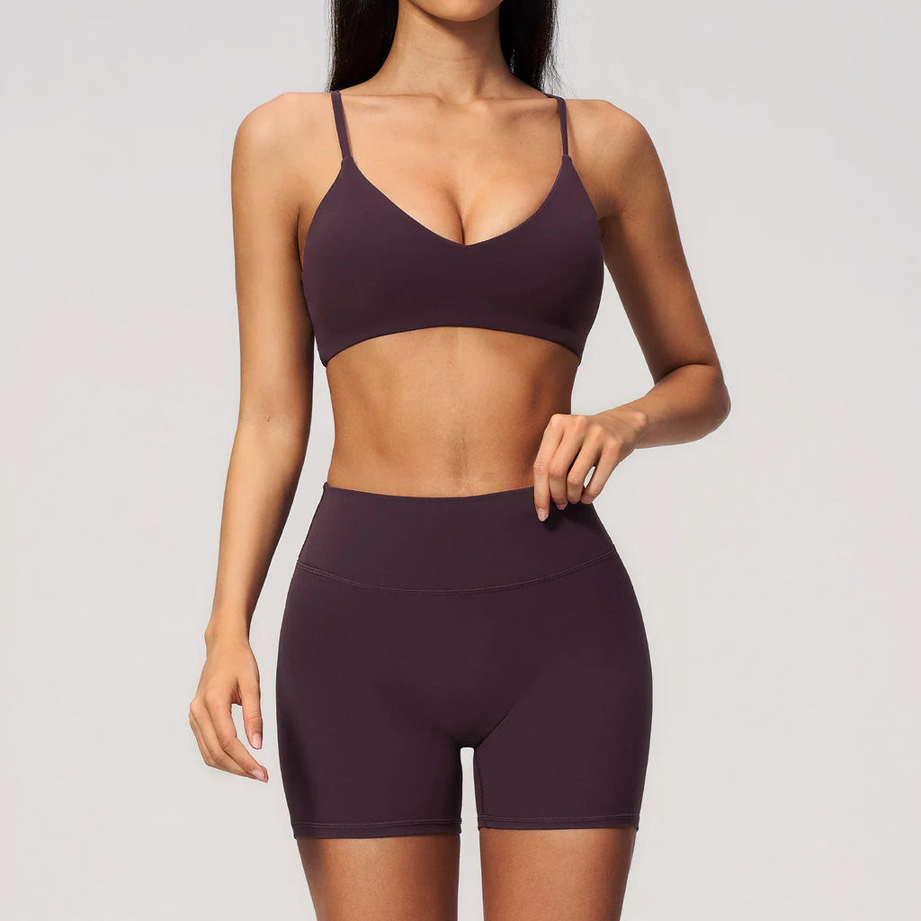 2PCS Yoga Suit Women's Tracksuits Gym Clothes Running Workout Outfits Sports Bra Middle Pants Athletic Wear Female Yoga Clothing