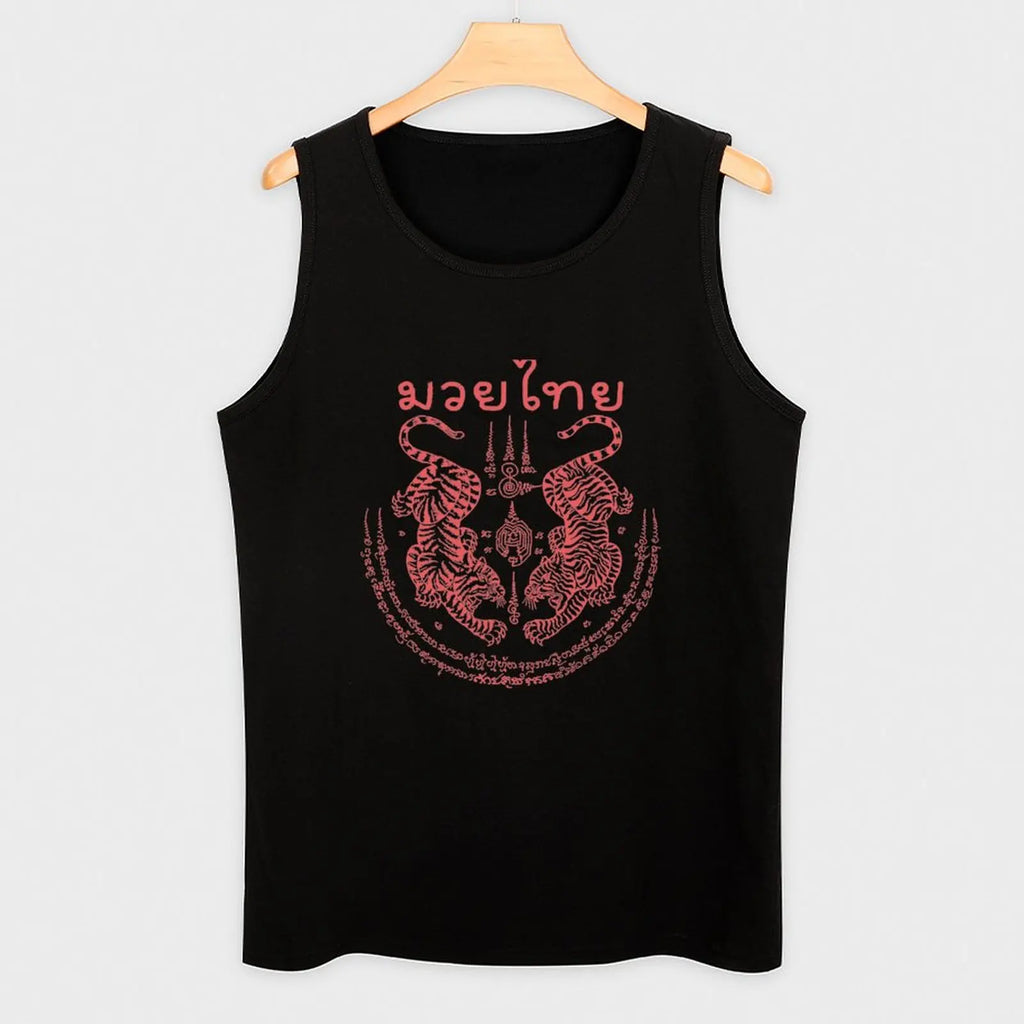 Muay Thai with Thai traditional art of Talisman Tiger Leap (Tiger pairs) Tank Top Men's clothing brands Man clothes for gym