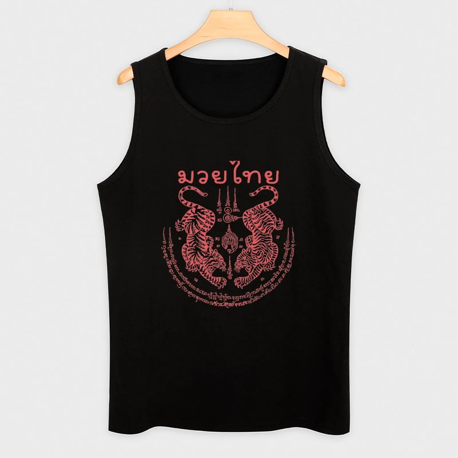 Muay Thai with Thai traditional art of Talisman Tiger Leap (Tiger pairs) Tank Top Men's clothing brands Man clothes for gym