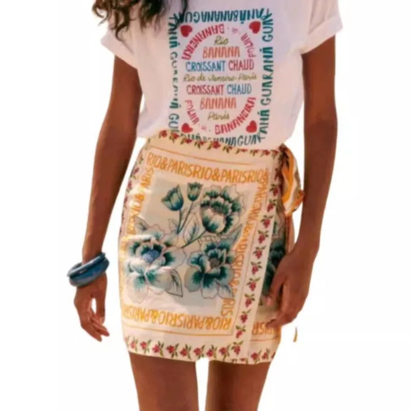 Summer New Fashion Women's Vintage Short Skirts Printed Retro Vacation Style Covering Casual Sexy Elegant Half Skirt Clothing