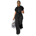 Women Casual Round Neck Drawstring Short Sleeve Top & High Waist Pants Set Summer Solid Two Piece Suit Sets Outfits Set Female