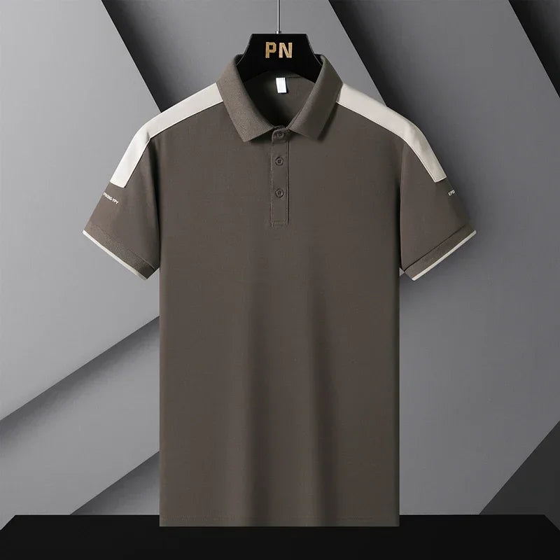 Business Casual Fashion Patchwork T-shirts Contrasting Colors Summer Short Sleeve Men's Clothing Polo-Neck All-match Polo Shirts