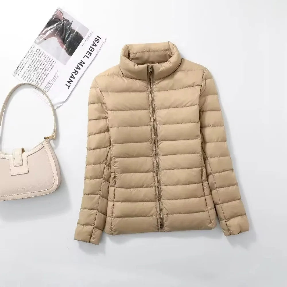 Plus Size Light Down Jacket Women Inner Cloth Autumn Winter Slim Short Stand Collar Warm White Duck Down Coat Women Outerwear