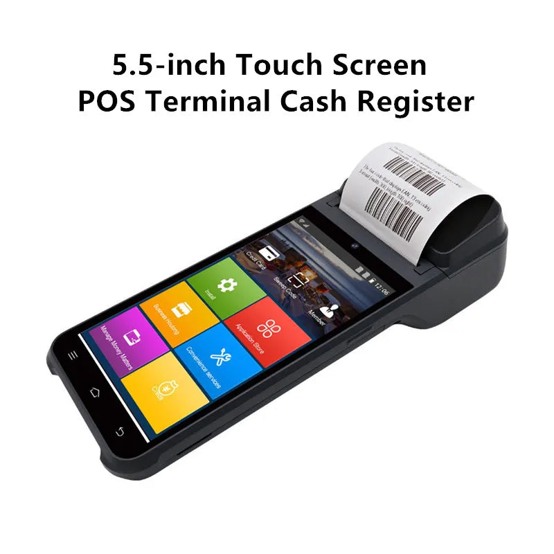 5.5-inch Touch Screen Cash Register Android 13 POS Terminal Machine with Barcode Scanner NFC Reader 58mm Thermal Receipt Printer