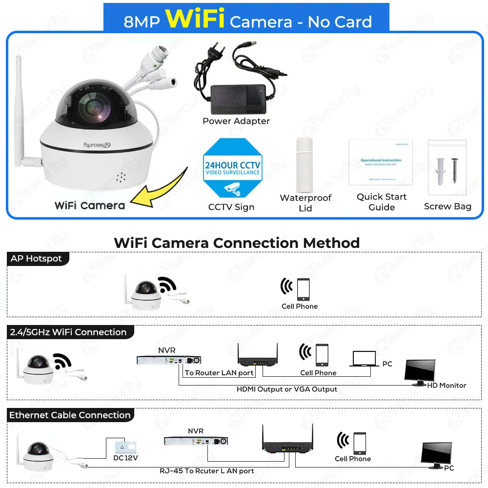 4K 8MP Wifi Dome PTZ Camera Outdoor Humanoid Tracking IP Camera Indoor 2-way Audio Wireless Home Security Surveillance Cameras