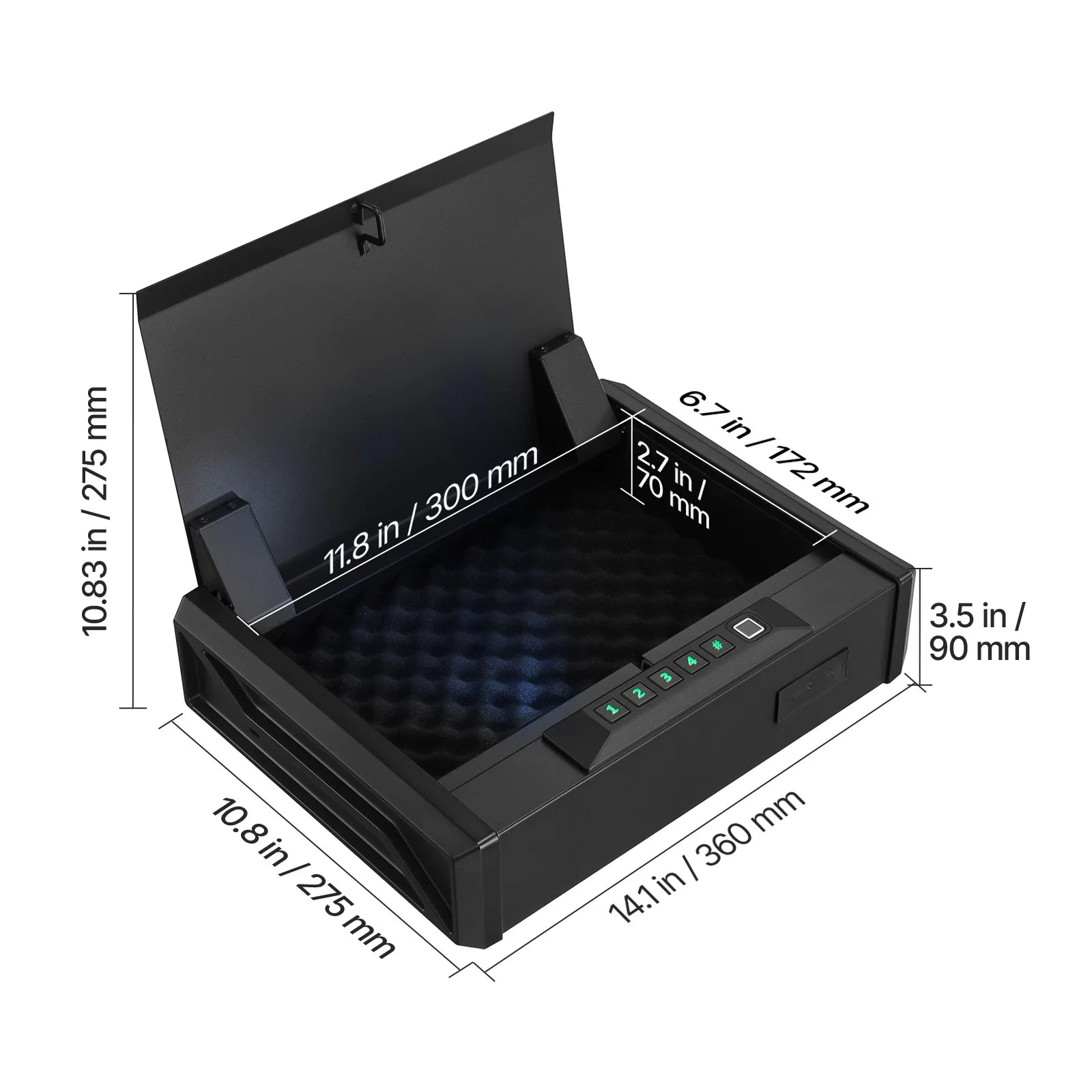 SucceBuy  Safe Slider Safe with Screen Fingerprint/Password/Key 3-Way Quick Access Case Box with LED for Nightstand Bedside Desk