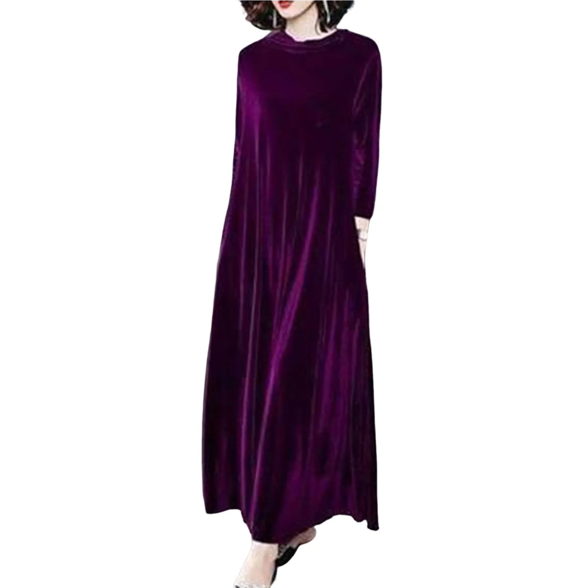 Women Fall Dress Solid Color Loose Long Sleeves Button Maxi Dress Keep Warm Velvet Mom Spring Dress Women Clothes