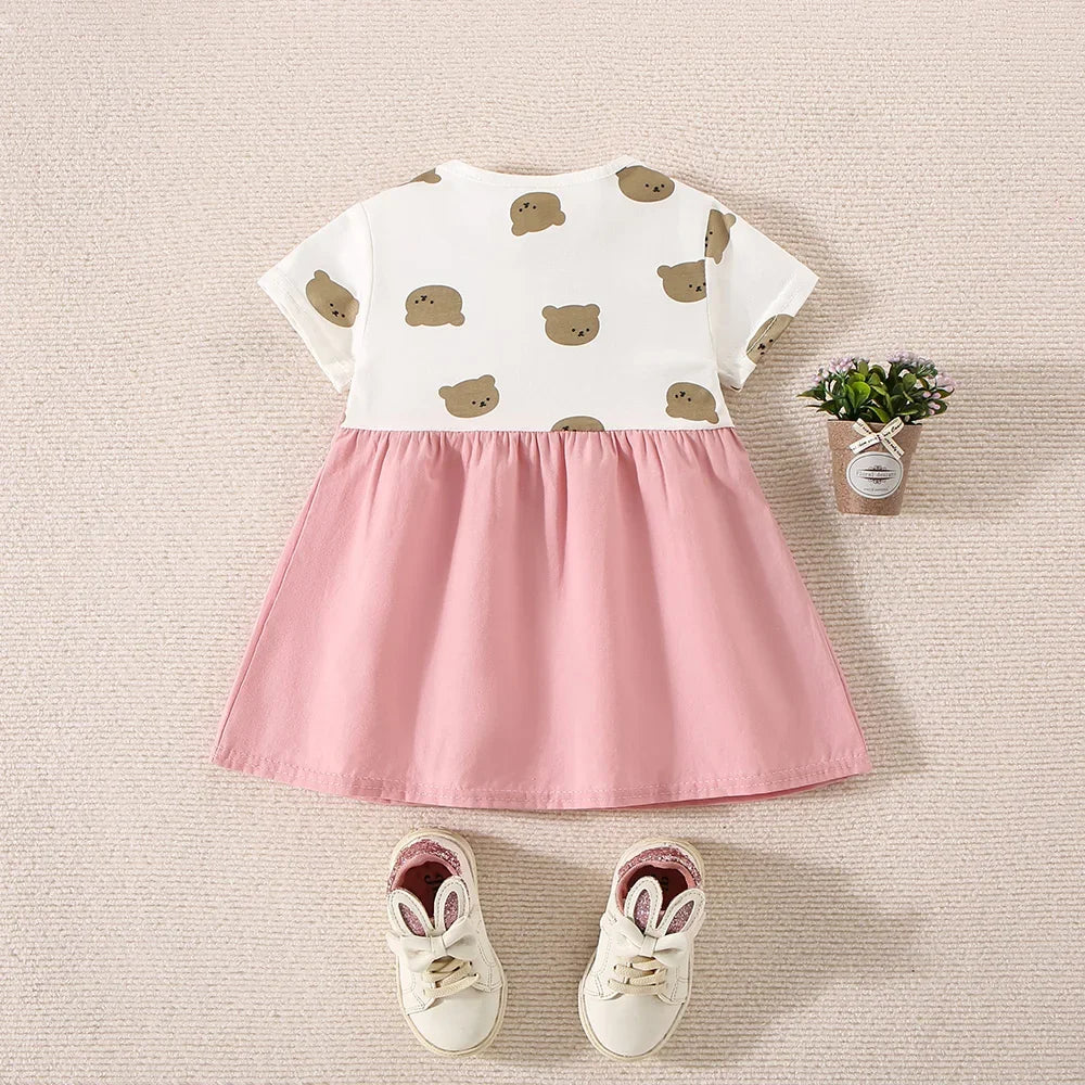 Baby Girl Dress Summer Cotton Cartoon Short Sleeved Girl Dress Cute Baby Girl Beach Dress Baby Girl Clothing ﻿