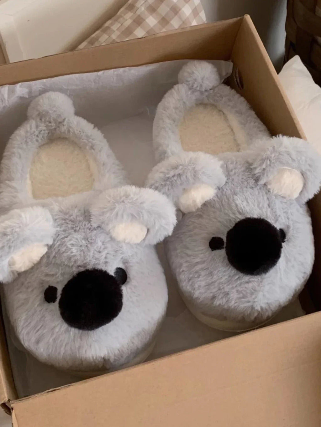 Women Winter new three-dimensional koala design Slippers Casual Soft Heel Platform Fur Warm Indoor Comfortable Man Home Slippers