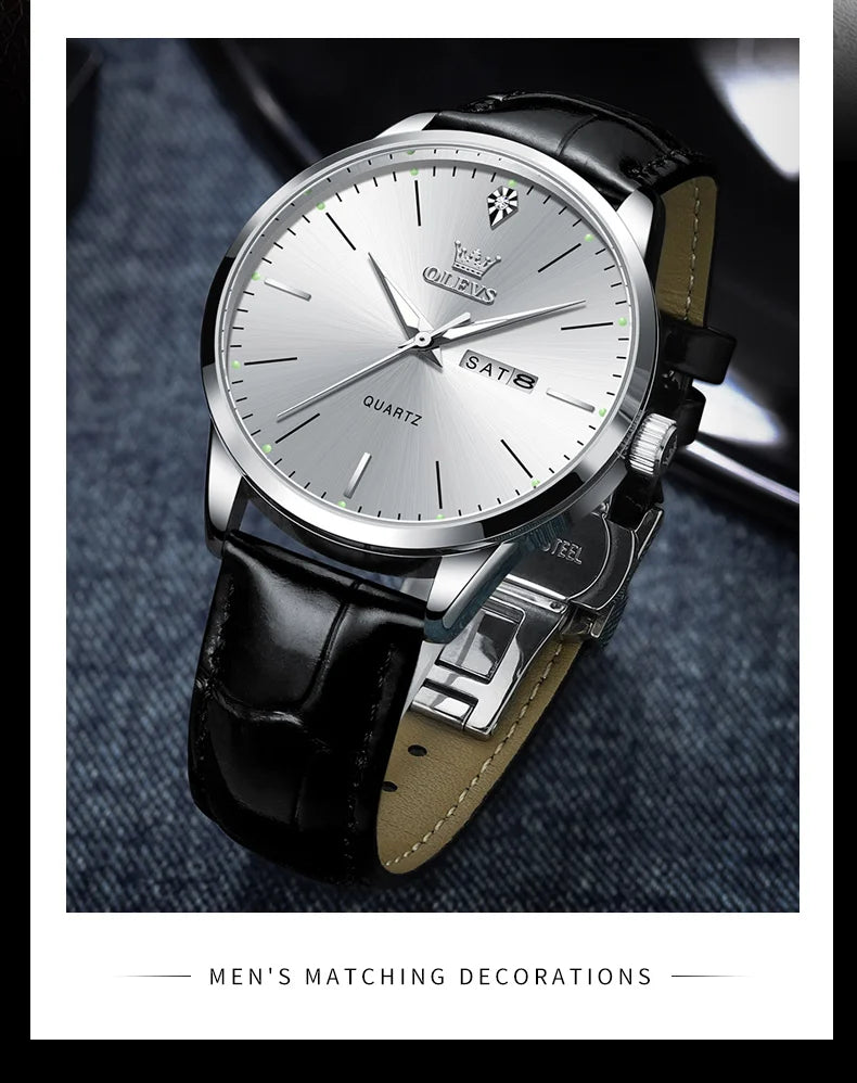 OLEVS 2935 Business Casual Men's Watch Waterproof Leather Strap Luxury Brand Date Week Temperament Trend Quartz Men's Watch