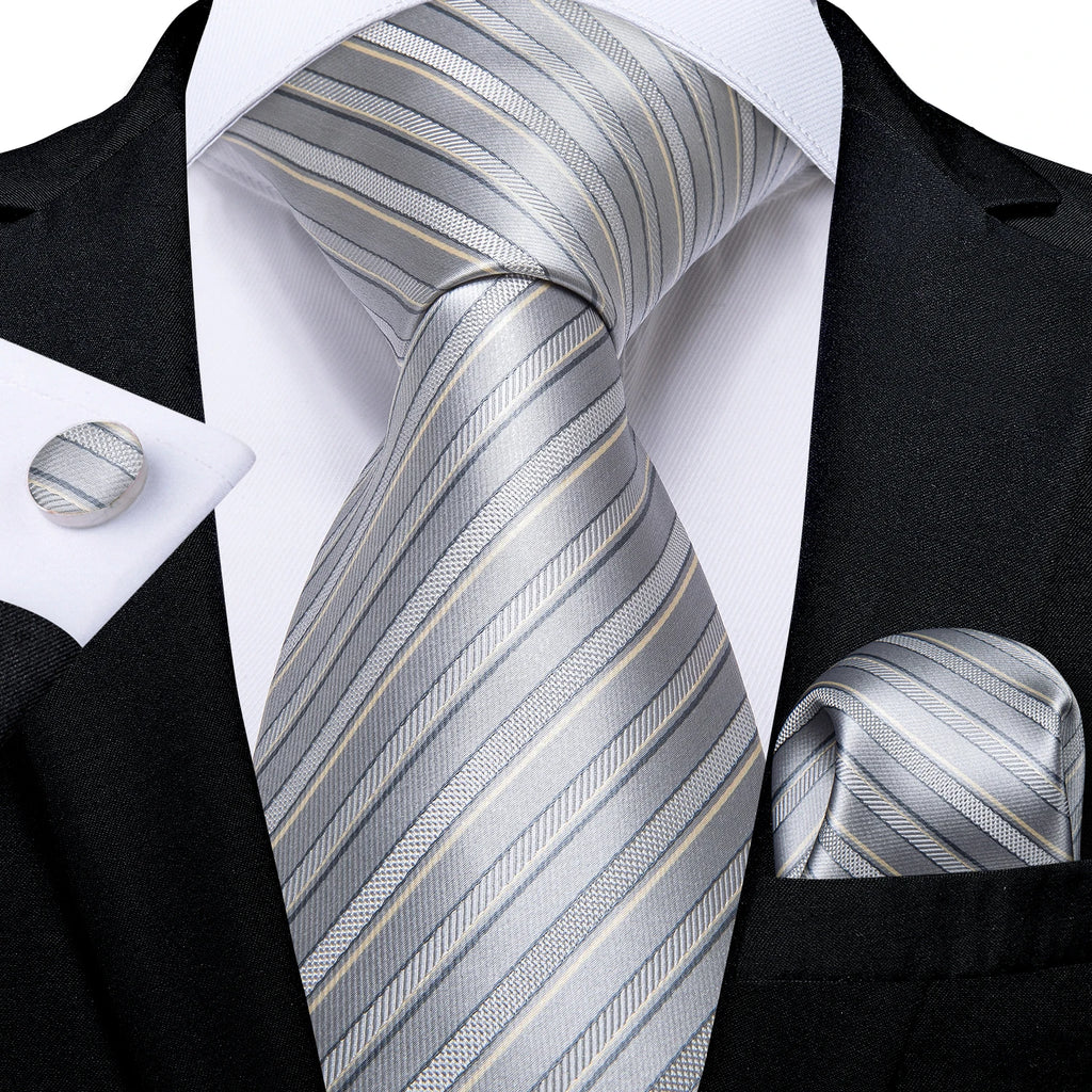 8cm Men's Polyester Ties Pocket Square Cufflinks Green Gold Paisley Wedding Party Accessories Necktie Gift