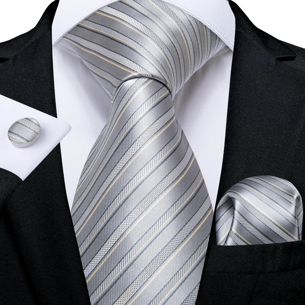 8cm Men's Polyester Ties Pocket Square Cufflinks Green Gold Paisley Wedding Party Accessories Necktie Gift