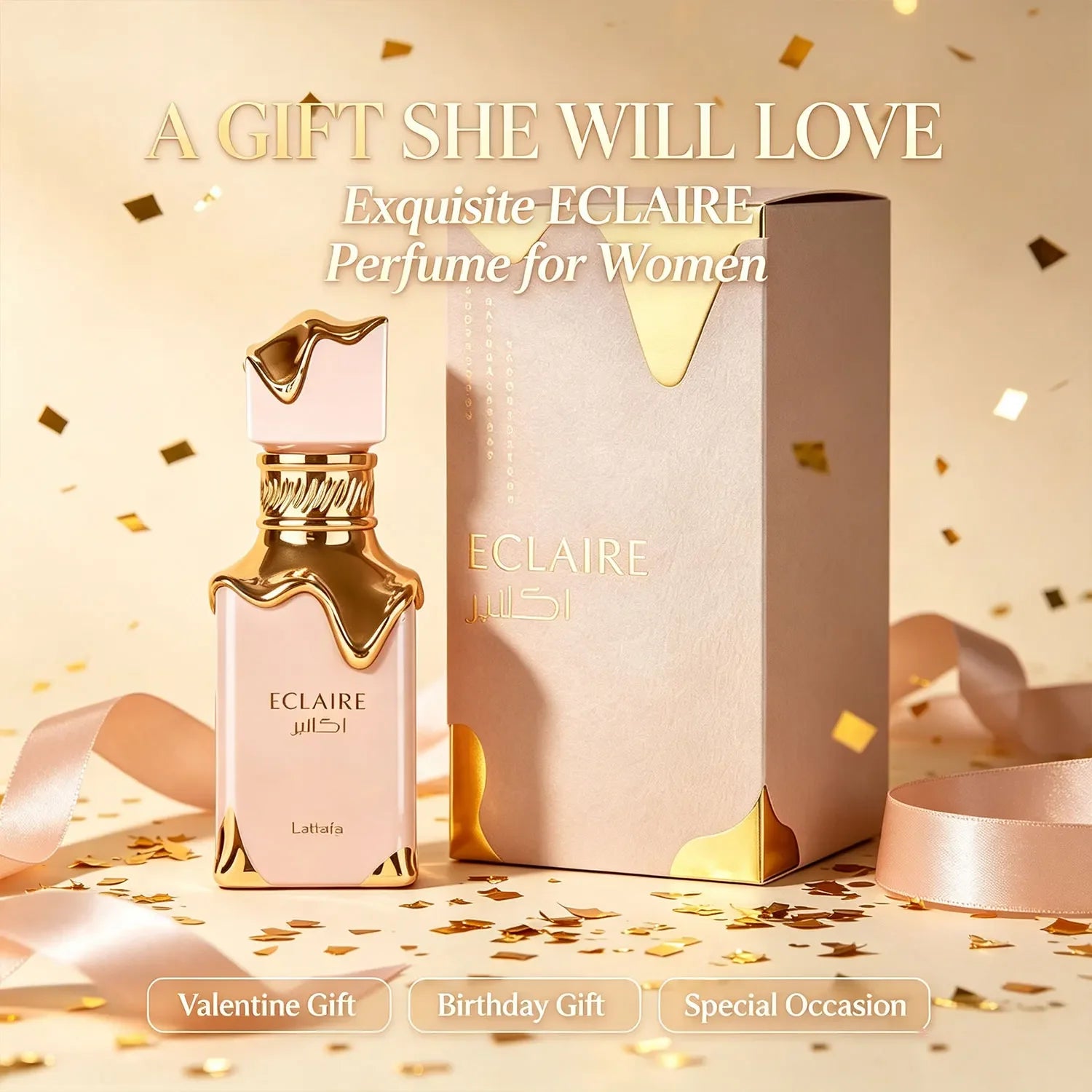 Lattafa Eclaire Eau De Parfum for Women 100ml 3.4oz Long Lasting Exquisite Regal Arabian Perfume Luxury Valentine Gift Women Fragrance Spray