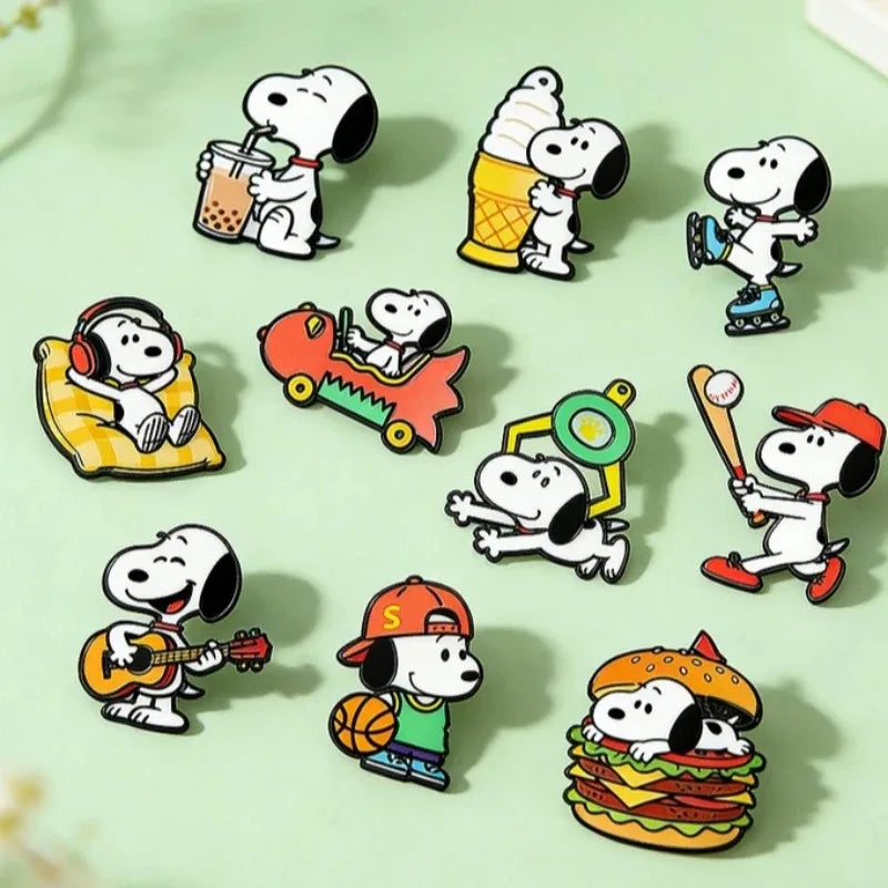 6/7/8/10Pcs Snoopy Enamel Pin Set Cartoon Charlie Brown Woodstock Brooch Lapel Pins for Backpack Clothes Badge Cute Fans Gift
