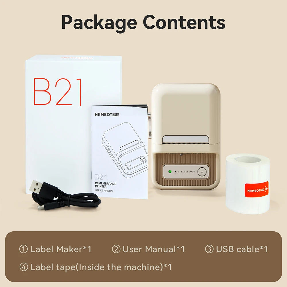 NiiMbot B21 Mini Thermal Printer Wireless Barcode Label Maker Bluetooth Portable Adhesive Label Printers for Office Commercial