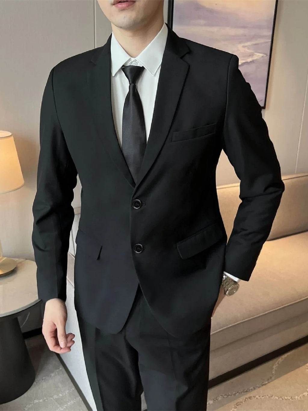 Black Casual Business Tailored Men's Jacket Youth Large Size Single Piece Wedding Groomsmen Suit Standard Fit Professional Style