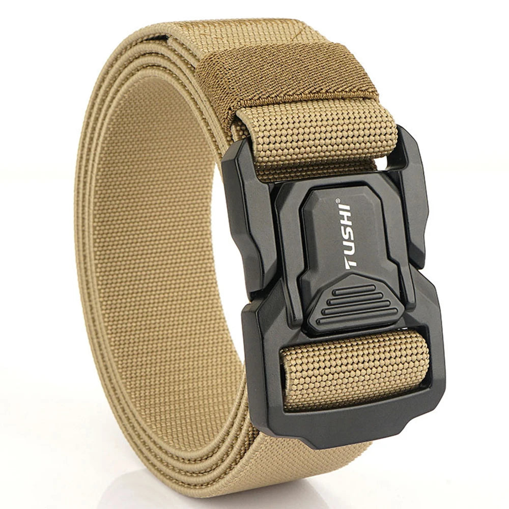 TUSHI New Tactical Outdoor Belt for Men and Women Aluminum Alloy Buckle Quick Release Elastic Belt Casual Belt Jeans Waistband
