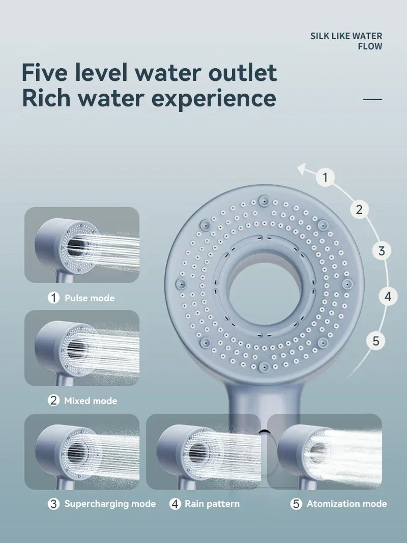 For Xiaomi 5 Modes Water Saving Shower Head Adjustable High Pressure Showerhead Handheld Spray Hangable Bathroom Accessories ﻿