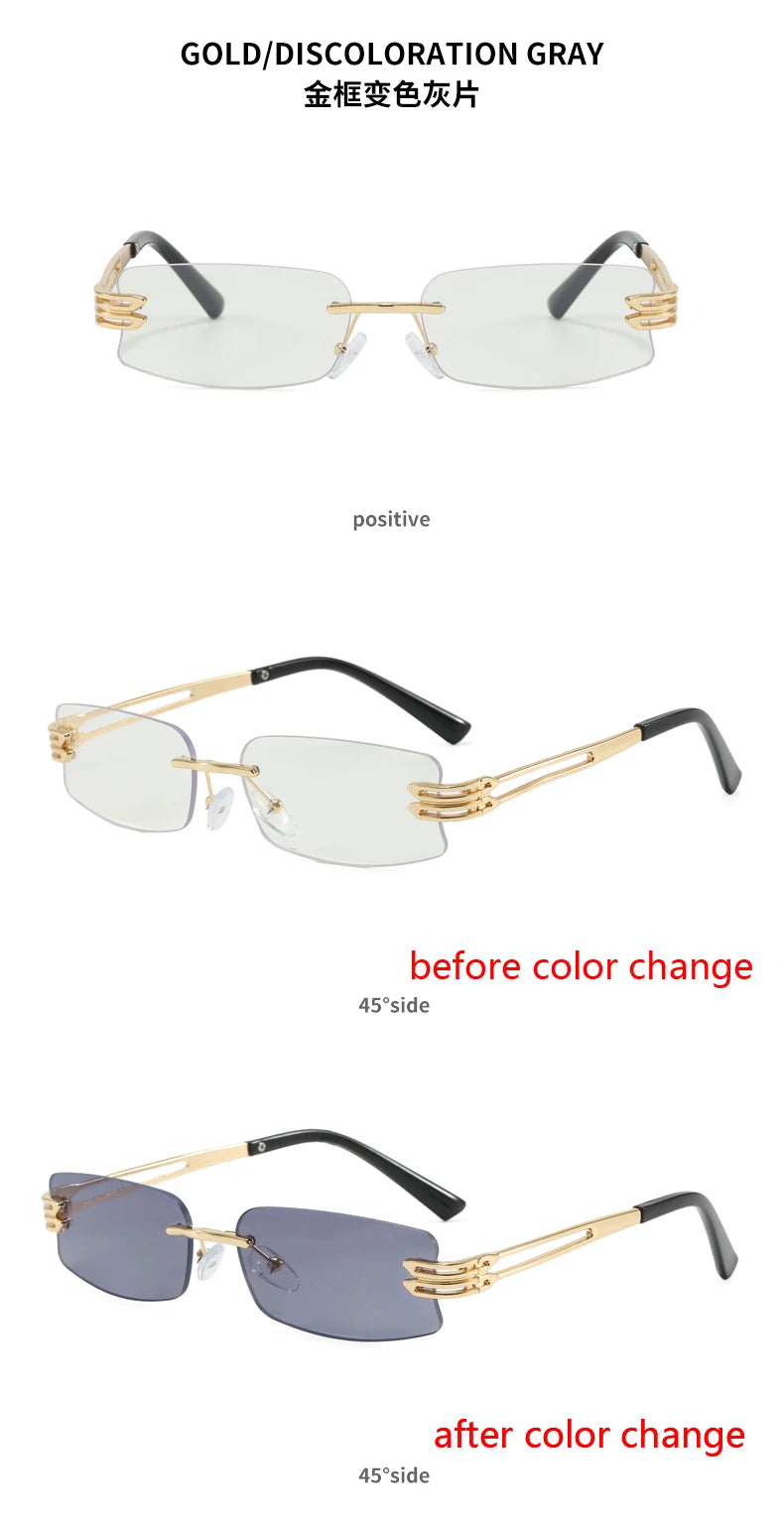 Photochromism Fashion Sunglasses Men Women Outdoor Driving Square Sun Glasses Square Sun Glasses Anti-UV Eyewear